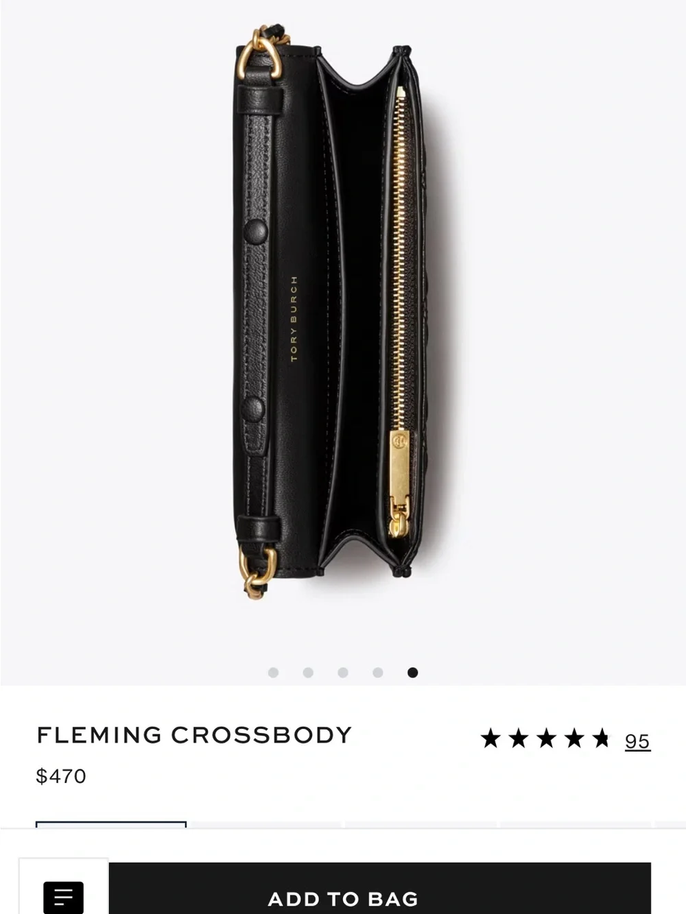 Tory Burch Quilted Fleming Crossbody in Black with Gold Chain